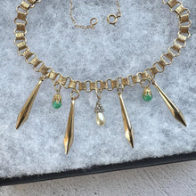 Carica l&#39;immagine nel visualizzatore di Gallery, Art Deco 18ct Rolled Gold Egyptian Revival Necklace: Antique Book Chain Bib Collar Necklace, Czech Peking Glass &amp; Pearl Drops
