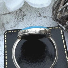 Load image into Gallery viewer, Antique Victorian Silver, Blue Enamel Flower Ring: Hand-Painted Porcelain Roses &amp; Violet
