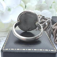 Load image into Gallery viewer, Antique Victorian Silver, Blue Enamel Flower Ring: Hand-Painted Porcelain Roses &amp; Violet
