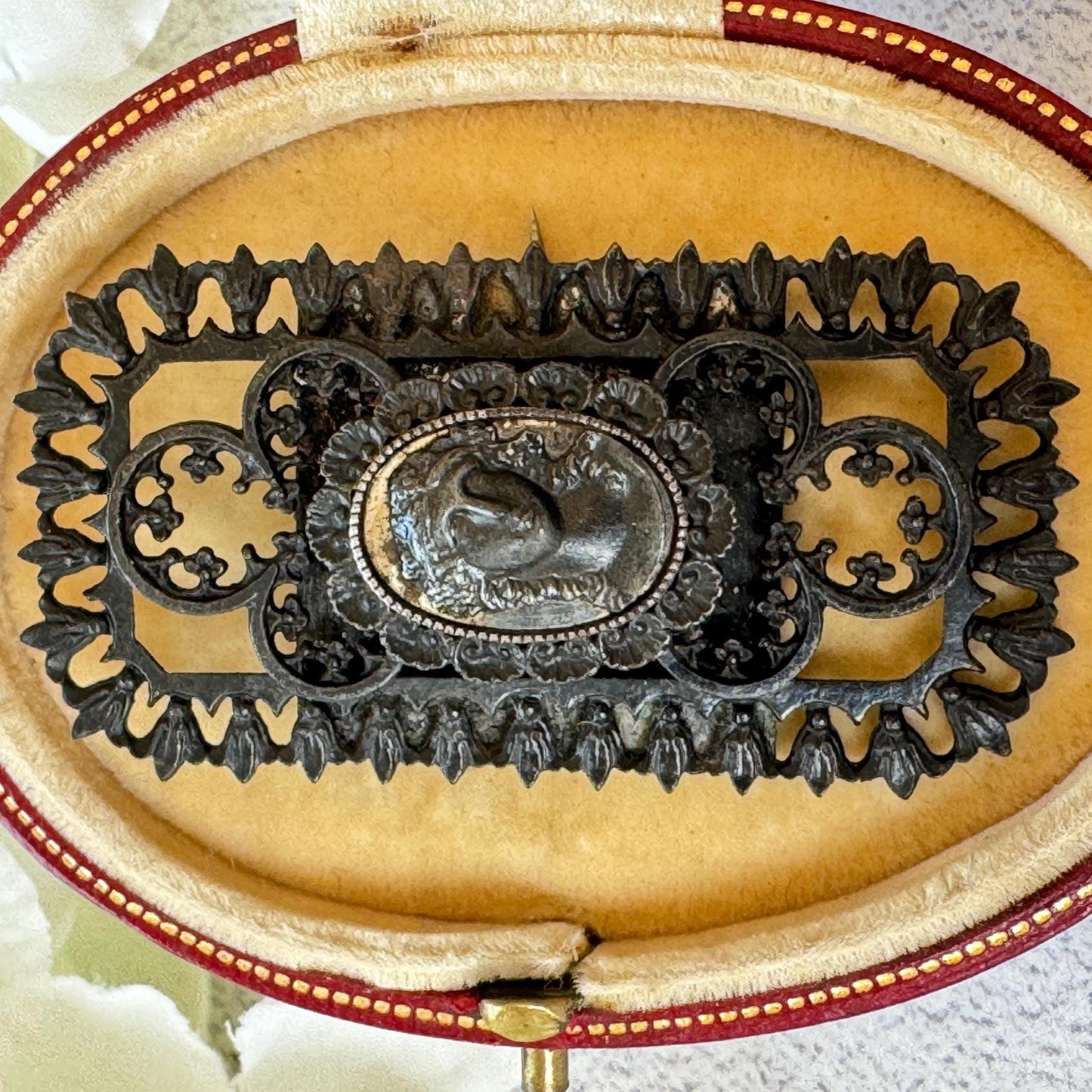 Rare Antique 19th Century Berlin Iron Large Neoclassical Brooch