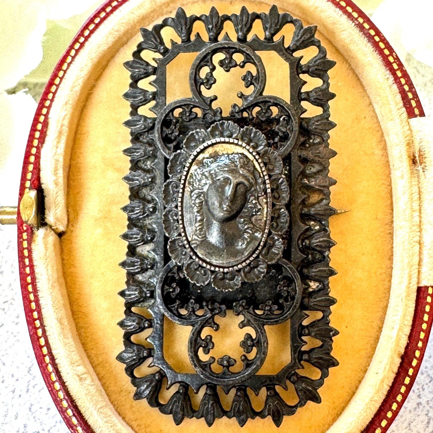 Rare Antique 19th Century Berlin Iron Large Neoclassical Brooch