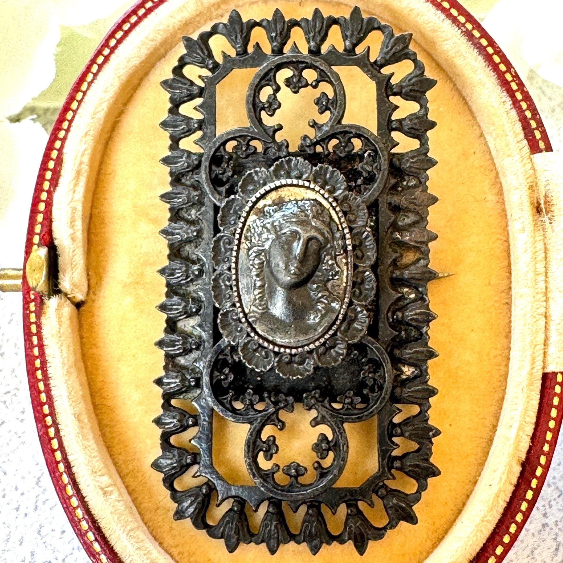 Rare Antique 19th Century Berlin Iron Large Neoclassical Brooch