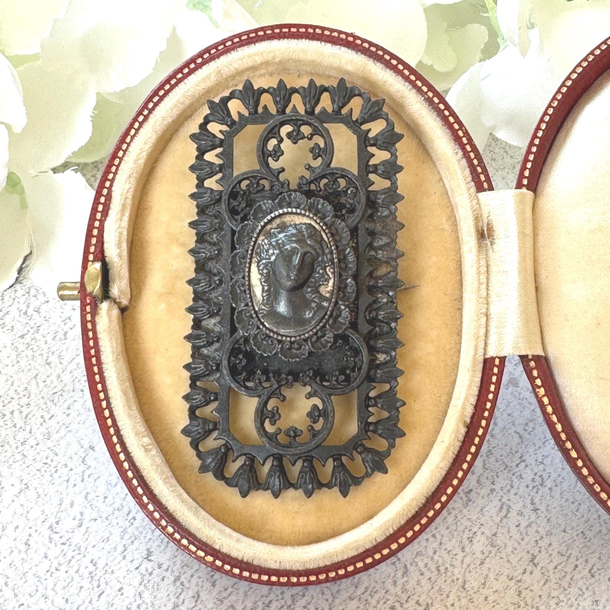 Rare Antique 19th Century Berlin Iron Large Neoclassical Brooch