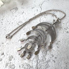 Load image into Gallery viewer, Vintage Egyptian Silver Coral Crescent Moon Chandelier Pendant Necklace

