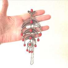 Load image into Gallery viewer, Vintage Egyptian Silver Coral Crescent Moon Chandelier Pendant Necklace
