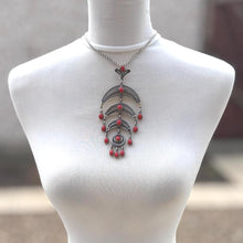 Load image into Gallery viewer, Vintage Egyptian Silver Coral Crescent Moon Chandelier Pendant Necklace
