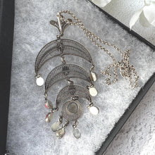 Load image into Gallery viewer, Vintage Egyptian Silver Coral Crescent Moon Chandelier Pendant Necklace
