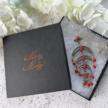 Load image into Gallery viewer, Vintage Egyptian Silver Coral Crescent Moon Chandelier Pendant Necklace
