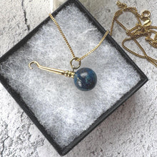 Load image into Gallery viewer, Antique Victorian Lapis Lazuli Novelty Miniature Button Hook Pendant Charm

