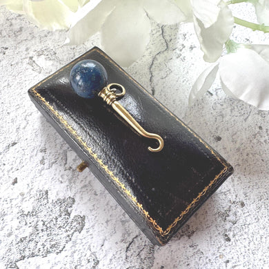 Antique Victorian Lapis Lazuli Novelty Miniature Button Hook Pendant Charm