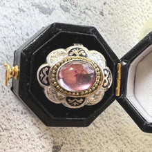 Load image into Gallery viewer, Georgian Foiled Rock Crystal &amp; Enamel Ring : Antique Gold, Silver Neo-Renaissance Flower Ring
