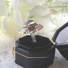 Load image into Gallery viewer, Georgian Foiled Rock Crystal &amp; Enamel Ring : Antique Gold, Silver Neo-Renaissance Flower Ring
