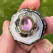 Load image into Gallery viewer, Georgian Foiled Rock Crystal &amp; Enamel Ring : Antique Gold, Silver Neo-Renaissance Flower Ring
