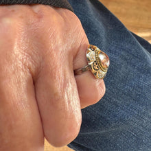 Load image into Gallery viewer, Georgian Foiled Rock Crystal &amp; Enamel Ring : Antique Gold, Silver Neo-Renaissance Flower Ring
