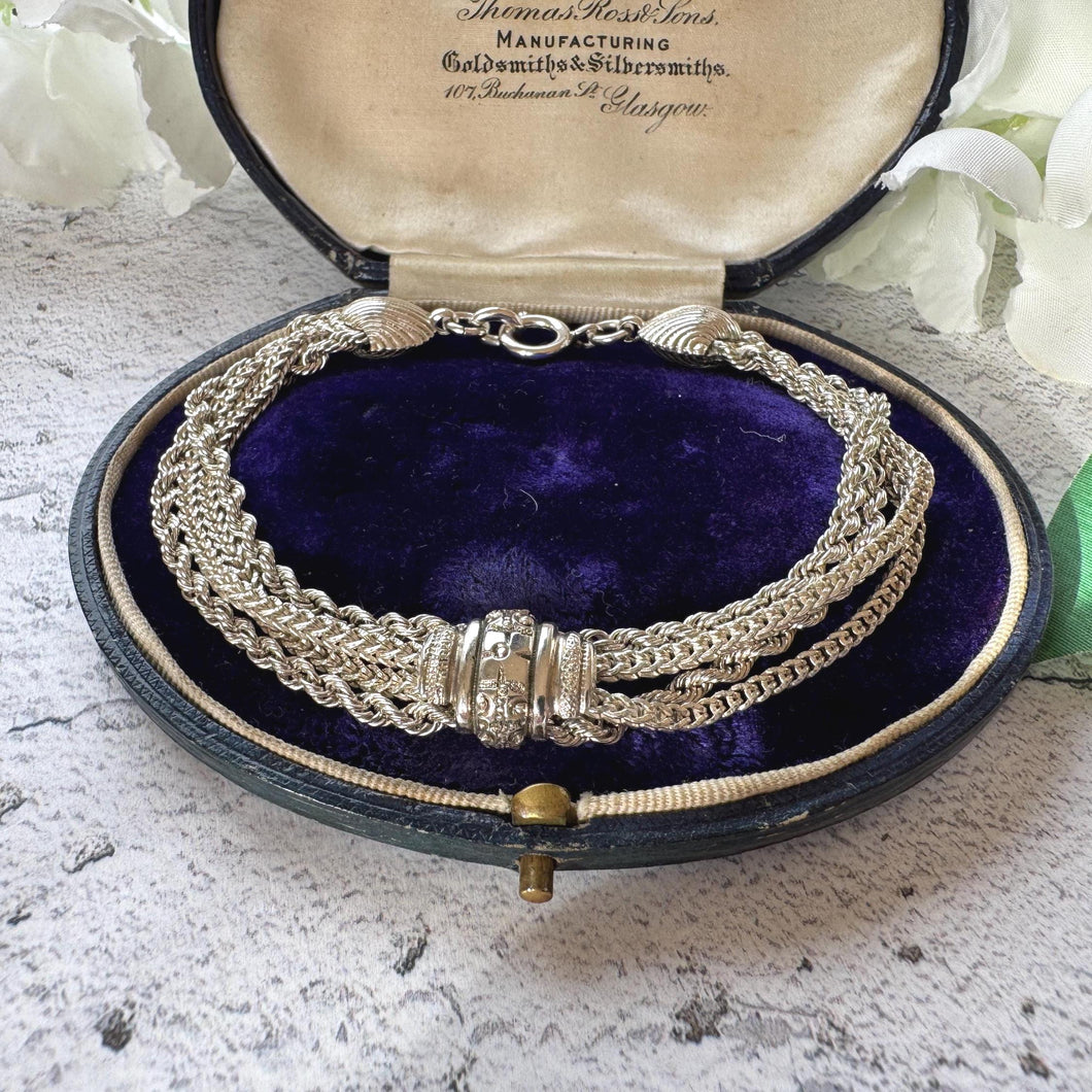 Antique Victorian Sterling Silver Fancy Albertina Chain Bracelet