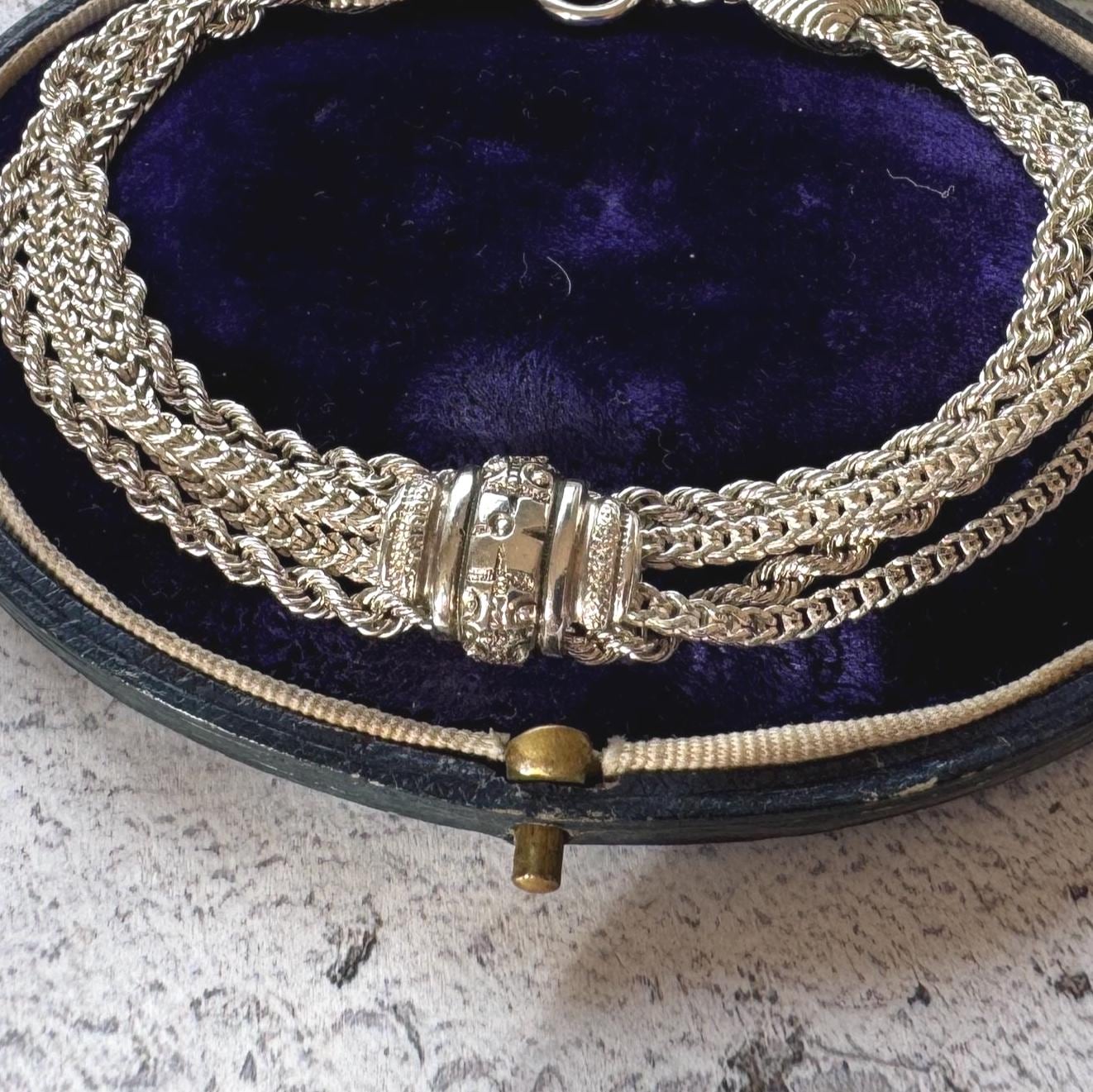 Antique Victorian Sterling Silver Fancy Albertina Chain Bracelet