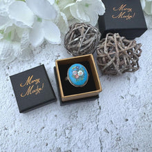 Load image into Gallery viewer, Antique Victorian Silver, Blue Enamel Flower Ring: Hand-Painted Porcelain Roses &amp; Violet
