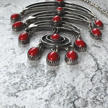 Load image into Gallery viewer, Vintage Egyptian Silver Coral Crescent Moon Chandelier Pendant Necklace
