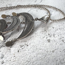 Load image into Gallery viewer, Vintage Egyptian Silver Coral Crescent Moon Chandelier Pendant Necklace
