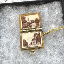 Load image into Gallery viewer, Antique Edwardian Miniature Brass &amp; Enamel Photo Book Charm OXFORD: Novelty Pendant and Chain
