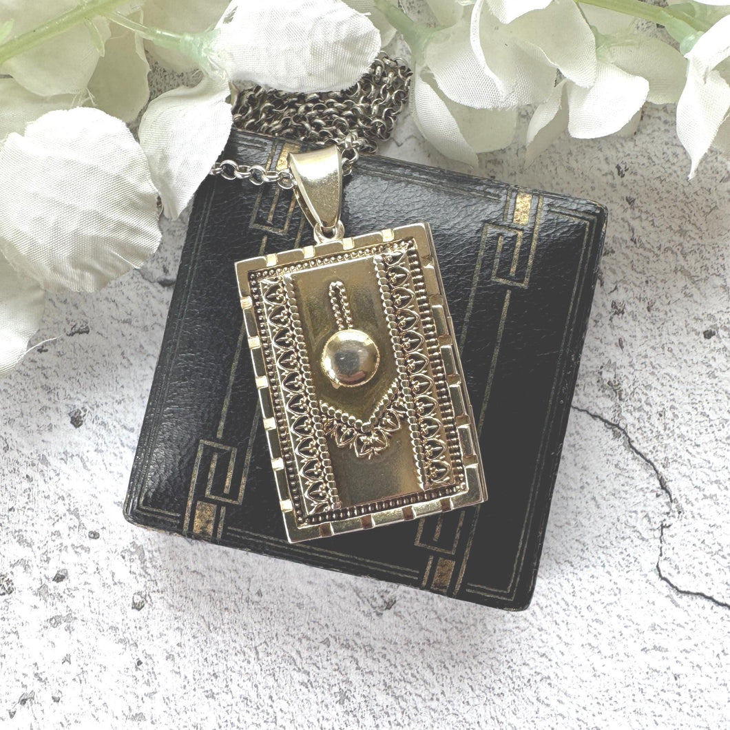 Antique Victorian Sterling Silver Large Book Locket Pendant: 1879 Hallmarks
