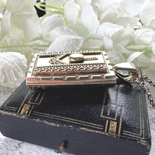 Load image into Gallery viewer, Antique Victorian Sterling Silver Large Book Locket Pendant: 1879 Hallmarks
