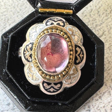Load image into Gallery viewer, Georgian Foiled Rock Crystal &amp; Enamel Ring : Antique Gold, Silver Neo-Renaissance Flower Ring
