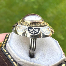 Load image into Gallery viewer, Georgian Foiled Rock Crystal &amp; Enamel Ring : Antique Gold, Silver Neo-Renaissance Flower Ring
