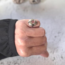 Load image into Gallery viewer, Georgian Foiled Rock Crystal &amp; Enamel Ring : Antique Gold, Silver Neo-Renaissance Flower Ring
