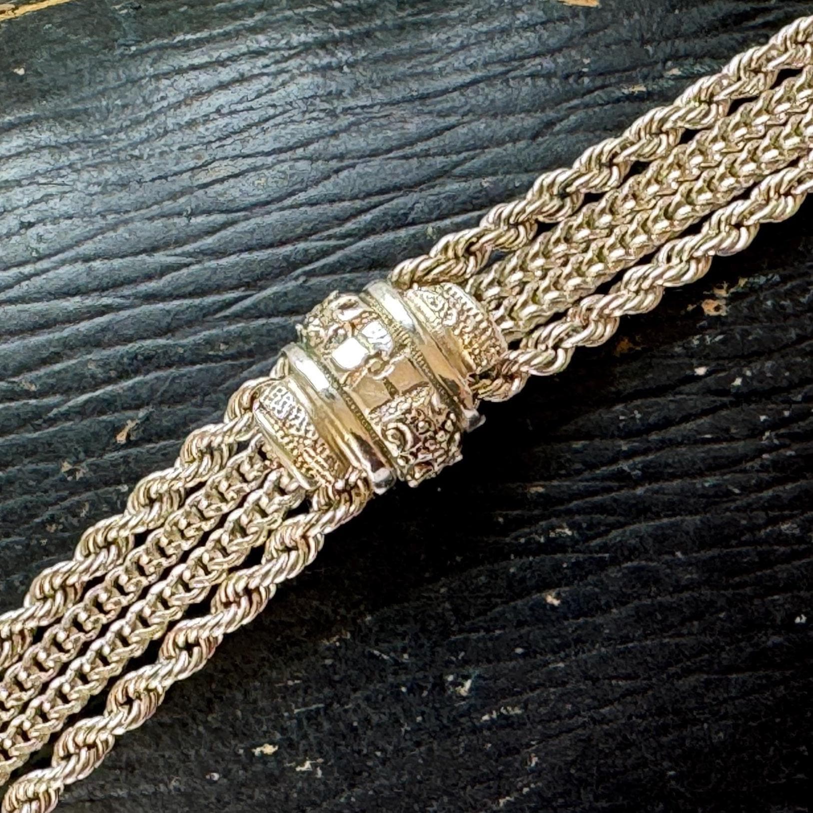 Antique Victorian Sterling Silver Fancy Albertina Chain Bracelet
