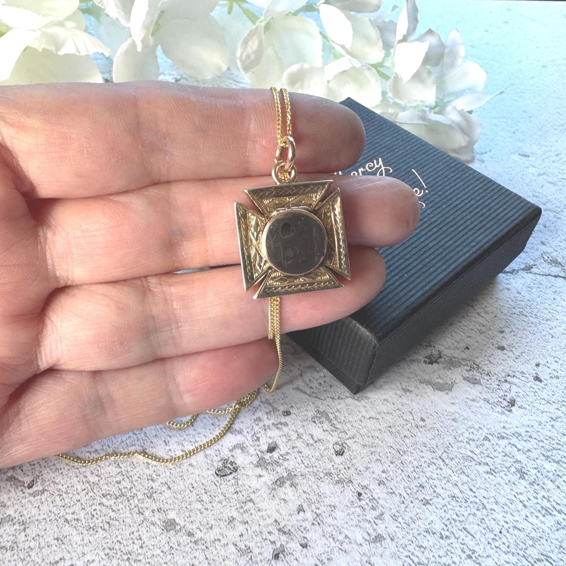 Victorian 9ct Gold Engraved Maltese Cross Hidden Locket Pendant