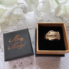Load image into Gallery viewer, Vintage 9ct Yellow Gold Wide Buckle Ring: Art Nouveau Style Floral Engraved Band, Size O/7.25
