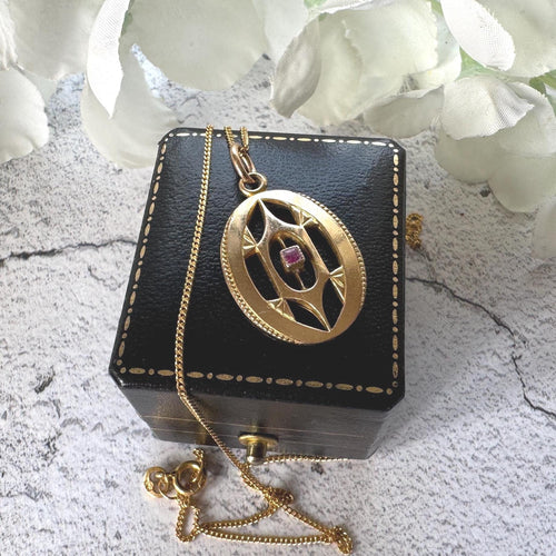 Antique Victorian 18ct Gold & Ruby Pendant: Optional 20
