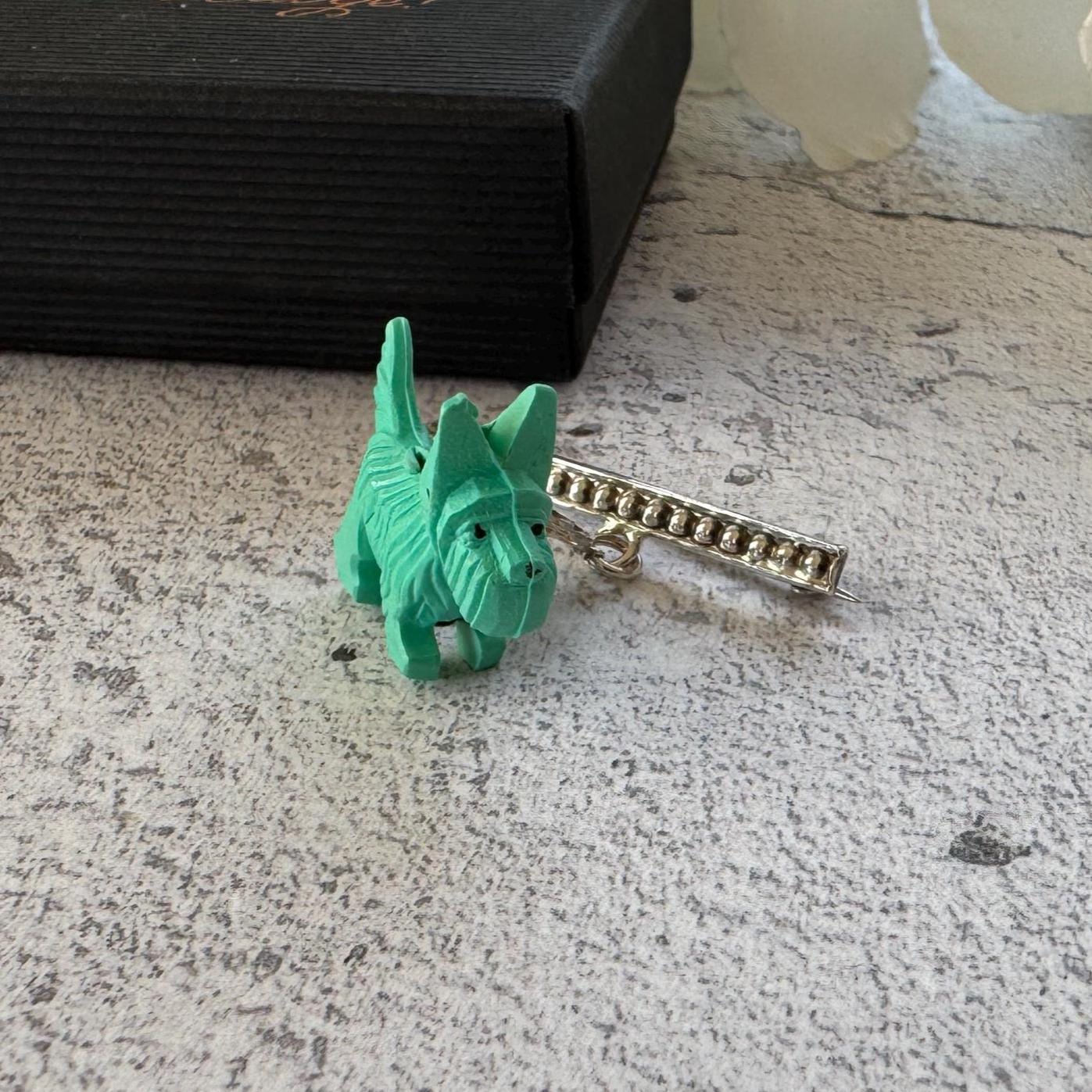 Antique Art Deco Sterling Silver & Celluloid Scottie Dog Lapel Pin: Charles Horner Attributed