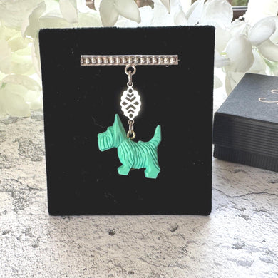 Antique Art Deco Sterling Silver & Celluloid Scottie Dog Lapel Pin: Charles Horner Attributed