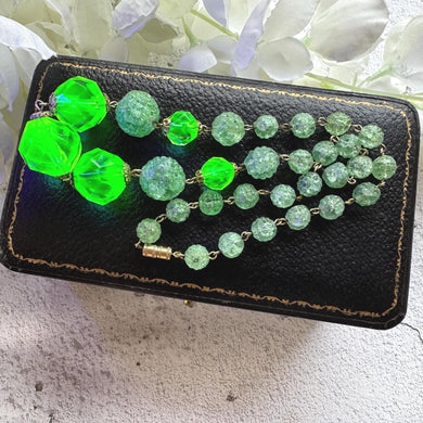 Rare Antique Uranium Glass Statement Necklace – Victorian Vaseline Glass Beads – Collectible Glowing Jewellery