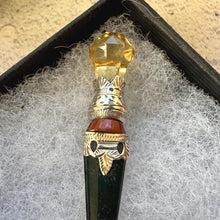 Load image into Gallery viewer, Victorian Scottish Citrine Thistle Sgian Dubh Silver Brooch: Antique Sterling Silver Figural Lapel Pin
