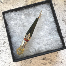 Load image into Gallery viewer, Victorian Scottish Citrine Thistle Sgian Dubh Silver Brooch: Antique Sterling Silver Figural Lapel Pin
