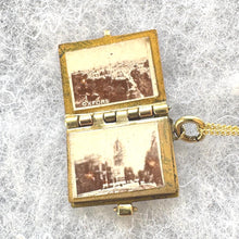 Load image into Gallery viewer, Antique Edwardian Miniature Brass &amp; Enamel Photo Book Charm OXFORD: Novelty Pendant and Chain

