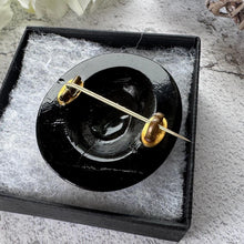 Load image into Gallery viewer, Antique Victorian Carved Coral Cameo Whitby Jet Brooch

