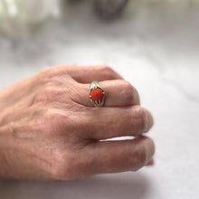 Load image into Gallery viewer, Antique Art Deco Carved Coral Rose Belcher Ring: 1920&#39;s Chinese Export, Size N/ 6-3/4
