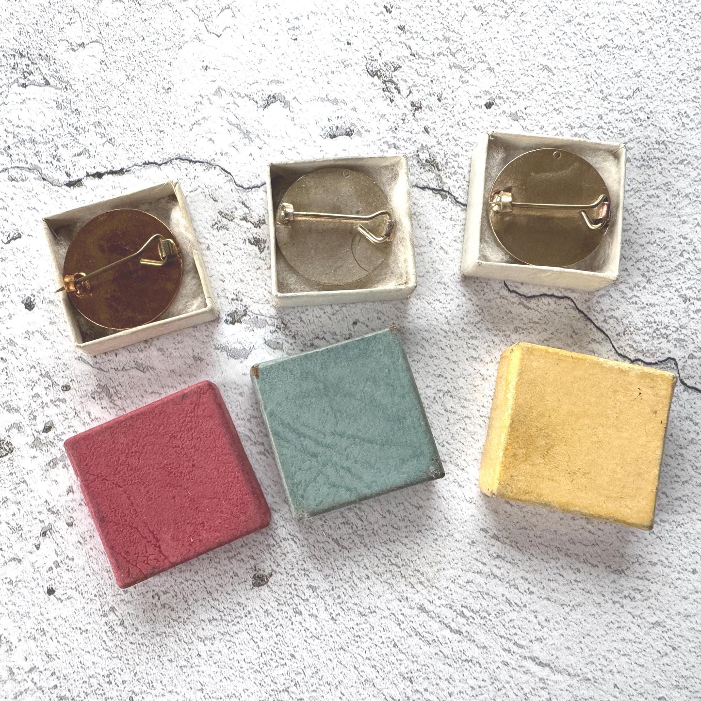 Vintage Amatuer Swimming Association Enamel Badge Set: Gold, Silver, Bronze ASA Awards, Mint, Original Boxes