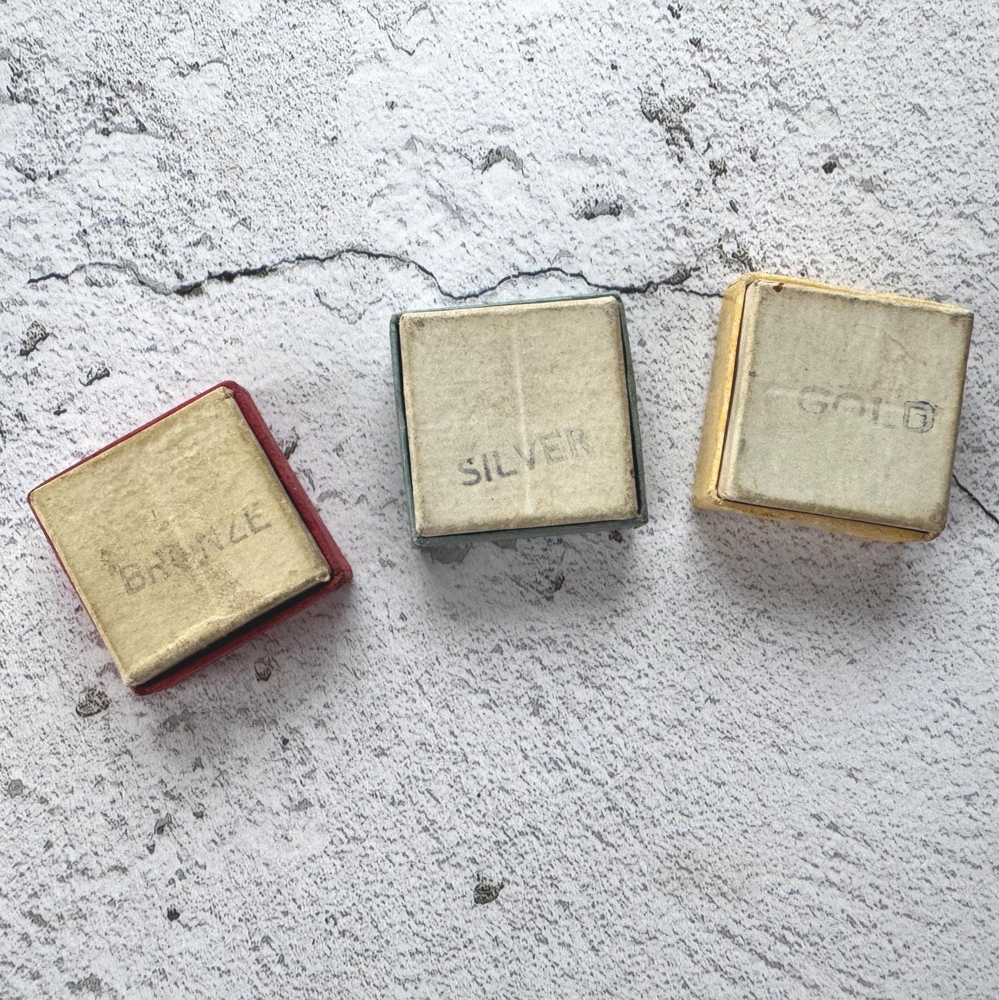 Vintage Amatuer Swimming Association Enamel Badge Set: Gold, Silver, Bronze ASA Awards, Mint, Original Boxes