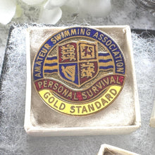 Load image into Gallery viewer, Vintage Amatuer Swimming Association Enamel Badge Set: Gold, Silver, Bronze ASA Awards, Mint, Original Boxes

