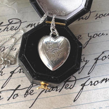 Load image into Gallery viewer, Antique Victorian Engraved Swallow Heart Pendant Necklace: Sterling Silver Love Token

