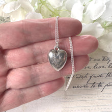 Load image into Gallery viewer, Antique Victorian Engraved Swallow Heart Pendant Necklace: Sterling Silver Love Token
