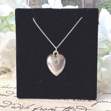 Load image into Gallery viewer, Antique Victorian Engraved Swallow Heart Pendant Necklace: Sterling Silver Love Token
