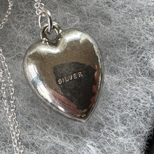 Load image into Gallery viewer, Antique Victorian Engraved Swallow Heart Pendant Necklace: Sterling Silver Love Token

