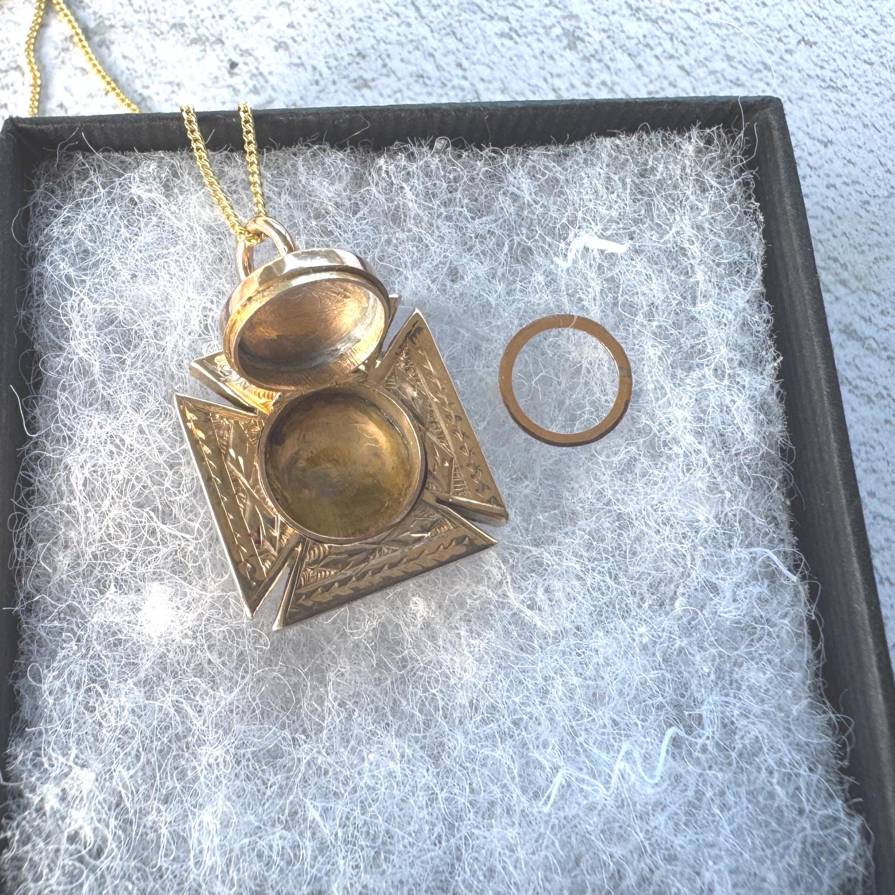 Victorian 9ct Gold Engraved Maltese Cross Hidden Locket Pendant