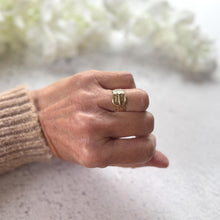 Load image into Gallery viewer, Vintage 9ct Yellow Gold Wide Buckle Ring: Art Nouveau Style Floral Engraved Band, Size O/7.25
